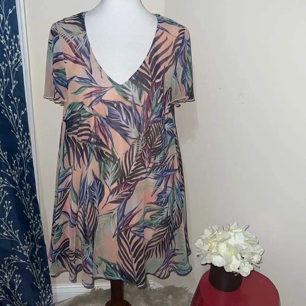 Show Me Your Mumu SMYM Kylie Mini Dress in Palm Funday V-Neck Tropical sz M